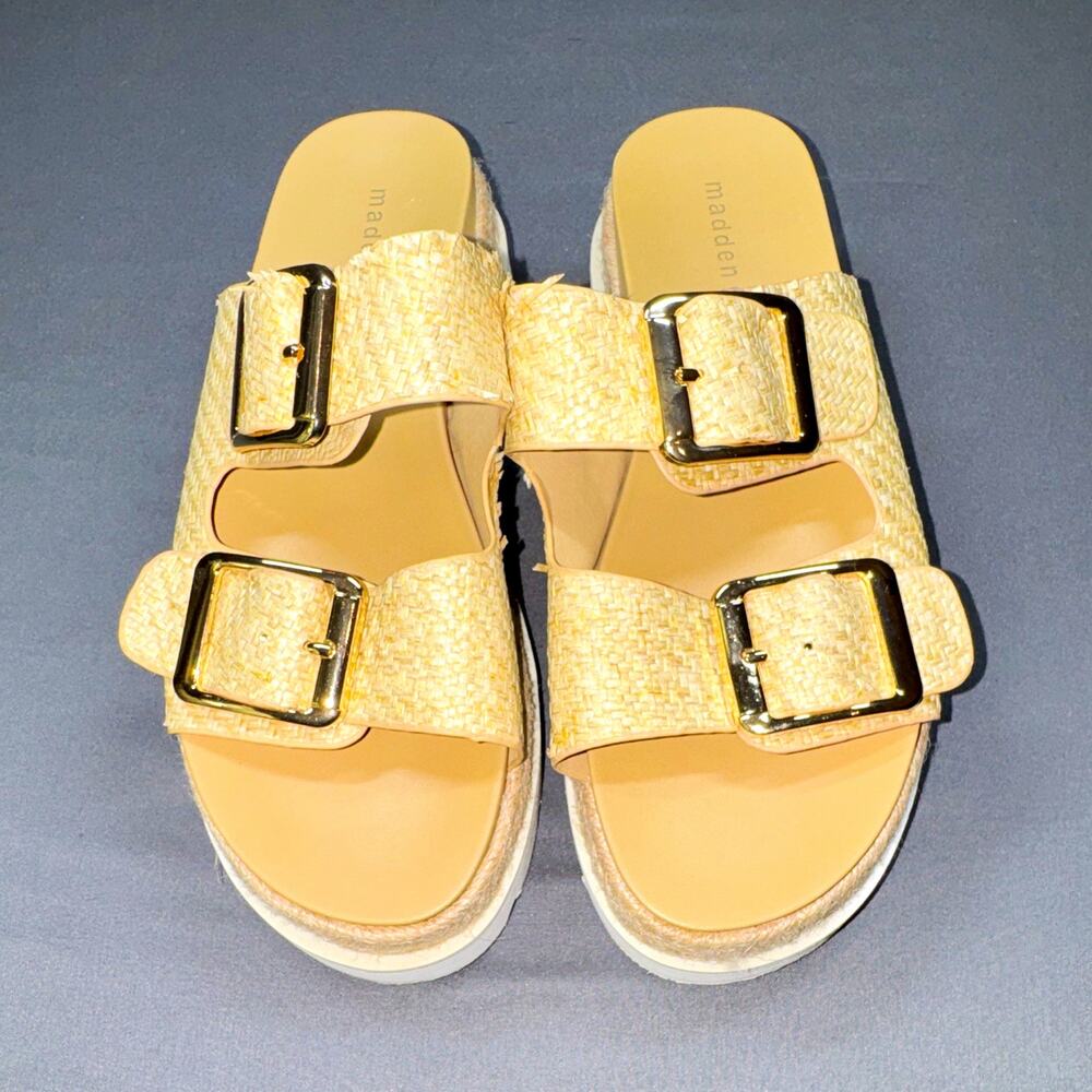 Madden Girl Beige Woven Double Buckle Platform Slide Sandals Women’s 8.5 M